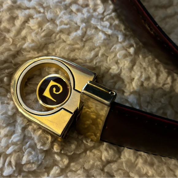Vintage PIERRE CARDIN reverse logo black brown leather belt medium 1980s